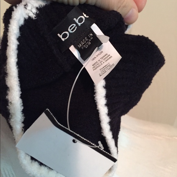 Bebe NWT jet black with white trim knit cap OS - Picture 2 of 6